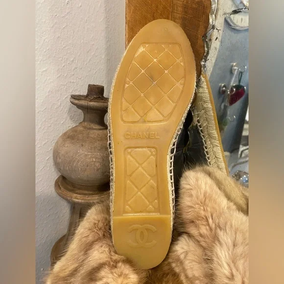 Authentic Chanel Black Leather Espadrille Shoes - Picture 10 of 16